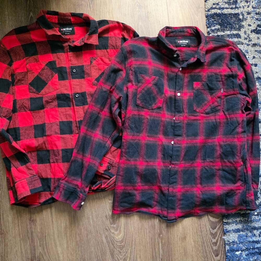 Lot of 2 Active Ride Shop Men's Flannel Shirts Size XL Red Black Plaid EUC